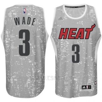 Camiseta Luces De La Ciudad Miami Heat Dwyane Wade #3 Gris