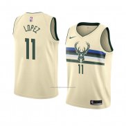 Camiseta Milwaukee Bucks Brook Lopez #11 Ciudad 2018 Crema