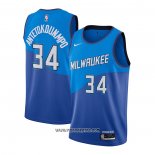 Camiseta Milwaukee Bucks Giannis Antetokounmpo #34 Ciudad 2020-21 Azul