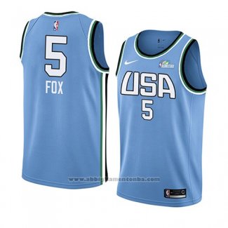 Camiseta 2019 Rising Star De'aaron Fox #5 World Azul