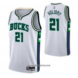 Camiseta Milwaukee Bucks Jrue Holiday #21 Ciudad 2021-22 Blanco