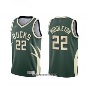 Camiseta Milwaukee Bucks Khris Middleton #22 Earned 2020-21 Verde