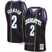 Camiseta Charlotte Hornets Larry Johnson #2 Mitchell & Ness 1992-93 Negro