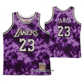 Camiseta Los Angeles Laker Lebron James #23 Galaxy Violeta