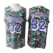 Camiseta Los Angeles Lakers Magic Johnson #32 Camuflaje Verde