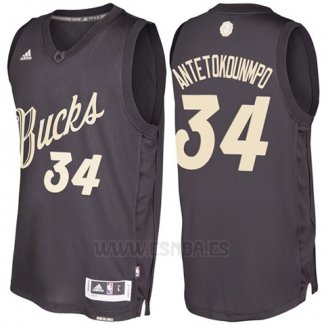 Camiseta Navidad 2016 Milwaukee Bucks Giannis Antetokounmpo #34 Negro