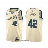 Camiseta Milwaukee Bucks Robin Lopez #42 Ciudad 2019-20 Crema