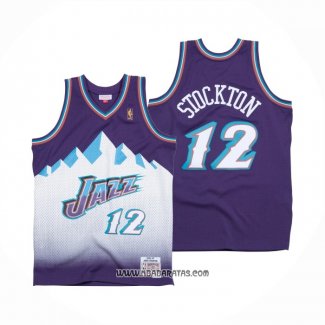 Camiseta Utah Jazz John Stockton #12 Hardwood Classics Throwback 1996-97 Violeta