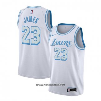 Camiseta Los Angeles Lakers Lebron James #23 Ciudad 2020-21 Blanco