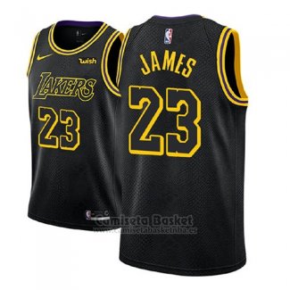 Camiseta Nino Los Angeles Lakers Lebron James #23 Ciudad 2017-18 Negro