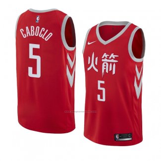 Camiseta Houston Rockets Bruno Caboclo #5 Ciudad 2018 Rojo