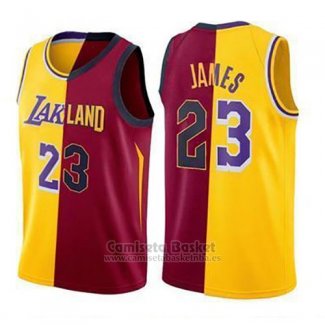 Camiseta Los Angeles Lakers Lebron James #23 Split 2018 Oro Rojo