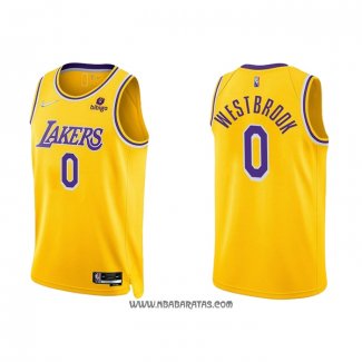 Camiseta Los Angeles Lakers Russell Westbrook #0 75th Anniversary 2021-22 Amarillo