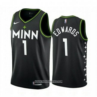 Camiseta Minnesota Timberwolves Anthony Edwards #1 Ciudad 2020-21 Negro