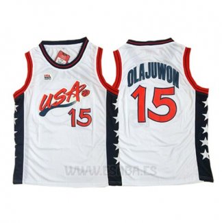 Camiseta USA 1996 Hakeem Olajuwon #15 Blanco