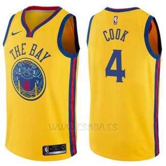 Camiseta Golden State Warriors Quinn Cook #4 Ciudad 2017-18 Amarillo