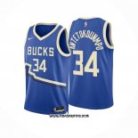 Camiseta Milwaukee Bucks Giannis Antetokounmpo #34 Ciudad 2024-25 Azul