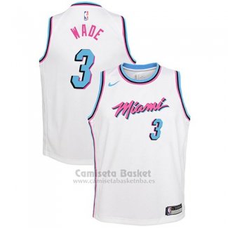 Camiseta Nino Miam Heat Dwyane Wade Ciudad #3 2017-18 Blanco