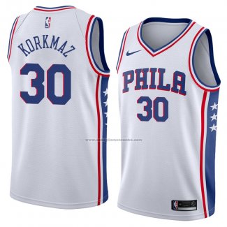 Camiseta Philadelphia 76ers Furkan Korkmaz #30 Association 2018 Blanco