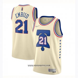 Camiseta Philadelphia 76ers Joel Embiid #21 Earned 2020-21 Crema