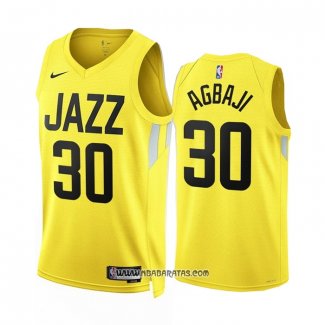 Camiseta Utah Jazz Ochai Agbaji #30 Icon 2022-23 Amarillo