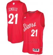 Camiseta Navidad Philadelphia 76ers Joel Embiid #21 2016 Rojo