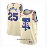 Camiseta Philadelphia 76ers Ben Simmons #25 Earned 2020-21 Crema