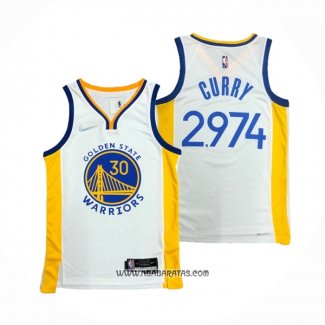 Camiseta Golden State Warriors Stephen Curry 2974th 3 Points Blanco