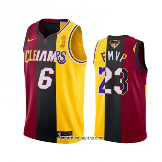 Camiseta Los Angeles Lakers Lebron James 2020 FMVP Heat Cavaliers Split Dual Number Rojo Oro