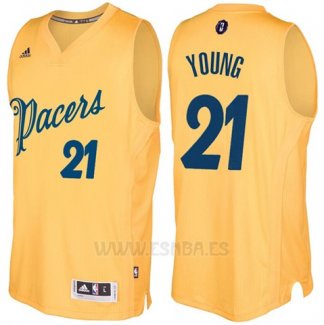 Camiseta Navidad 2016 Indiana Pacers Thaddeus Young #21 Oro