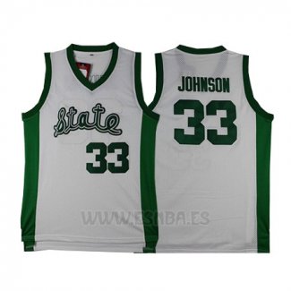 Camiseta NCAA Michigan State Spartans Magic Johnson #33 Retro Blanco