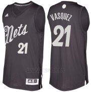 Camiseta Navidad 2016 Brooklyn Nets Greivis Vasquez #21 Negro