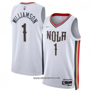 Camiseta New Orleans Pelicans Zion Williamson #1 Ciudad 2021-22 Blanco