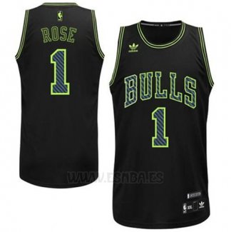 Camiseta Electricidad Moda Chicago Bulls Derrick Rose #1 Negro