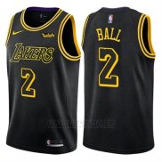 Camiseta Los Angeles Lakers Lonzo Ball #2 Ciudad Negro