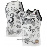 Camiseta Philadelphia 76ers Allen Iverson #3 Mitchell & Ness 1997-98 Tattoo Blanco