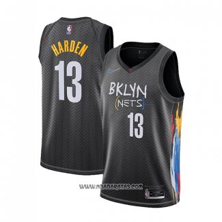 Camiseta Brooklyn Nets James Hardenl #13 Ciudad 2020-21 Negro