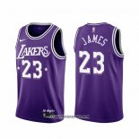 Camiseta Los Angeles Lakers LeBron James #23 Ciudad 2021-22 Violeta