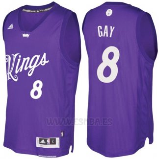 Camiseta Navidad 2016 Sacramento Kings Rudy Gay #8 Violeta