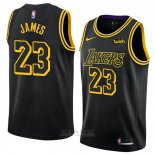 Camiseta Los Angeles Lakers Lebron James Ciudad #23 2017-18 Negro