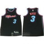 Camiseta Miami Heat Wade Ciudad #3 2017-18 Negro Azul
