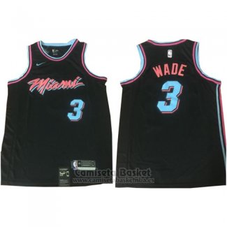 Camiseta Miami Heat Wade Ciudad #3 2017-18 Negro Azul