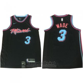 Camiseta Miami Heat Wade Ciudad #3 2017-18 Negro Azul